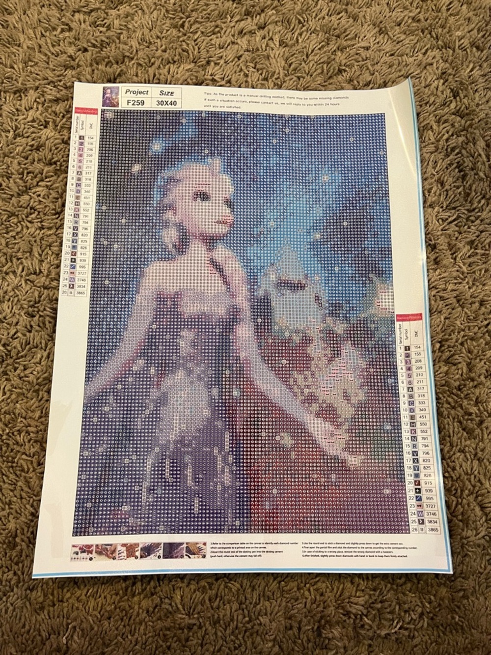 Disney Frozen Elsa Diamond Painting Print in Blue, Purple, White